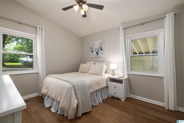 1345 Cresthill Rd, Birmingham, AL 35213 - bedroom featuring lofted ceiling, baseboards, wood finished floors, and ceiling fan
