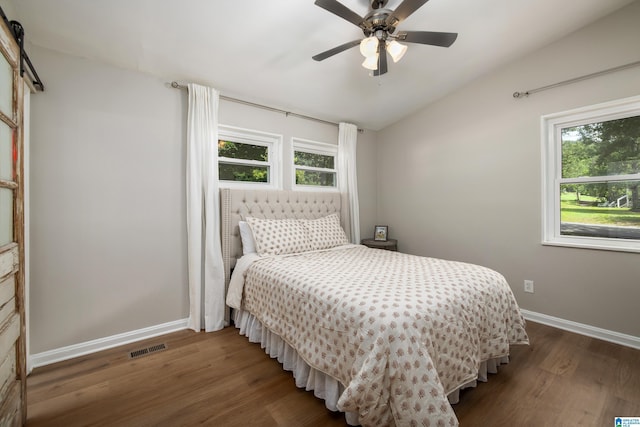 1345 Cresthill Rd, Birmingham, AL 35213 - bedroom featuring wood finished floors, baseboards, vaulted ceiling, and ceiling fan