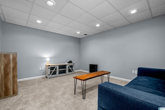 204 Forest Pkwy, Alabaster, AL 35007 - living area featuring recessed lighting, carpet, baseboards, and a paneled ceiling