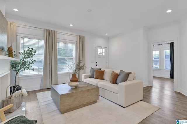 1505 36th St N, Birmingham, AL 35234 - living area with light wood-type flooring, recessed lighting, baseboards, and crown molding