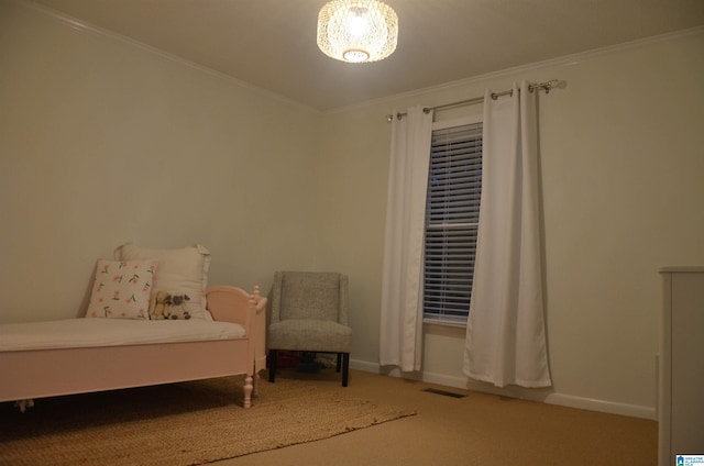 1679 Curry Hwy, Jasper, AL 35503 - bedroom featuring carpet, ornamental molding, a chandelier, and baseboards