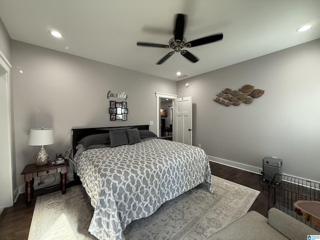 171 Sweetwater Dr, Wedowee, AL 36278 - bedroom with dark wood-style floors, recessed lighting, baseboards, and ceiling fan