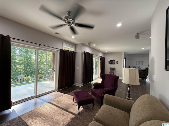 171 Sweetwater Dr, Wedowee, AL 36278 - living area featuring dark wood finished floors, a ceiling fan, baseboards, and recessed lighting