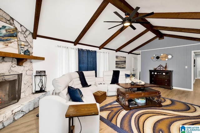 717 Country View Ter, Birmingham, AL 35215 - living area with ceiling fan, wood finished floors, and a fireplace