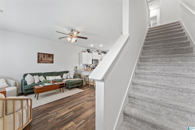 1063 Archers Trl E, Springville, AL 35146 - staircase with wood finished floors, ceiling fan, and recessed lighting