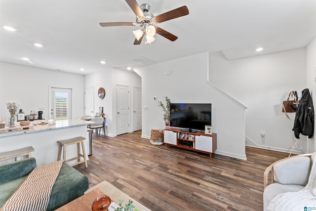 1063 Archers Trl E, Springville, AL 35146 - living room with recessed lighting, wood finished floors, ceiling fan, and baseboards