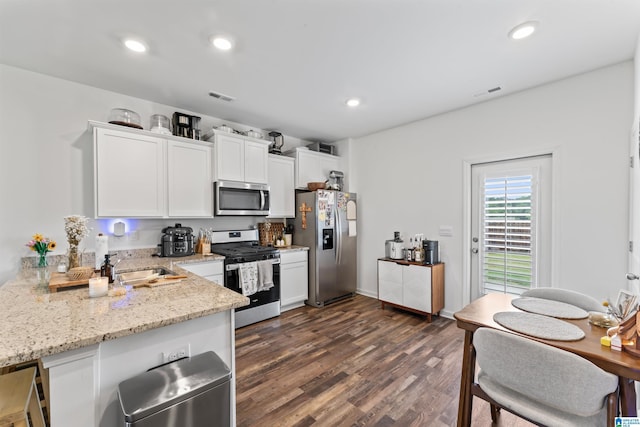 1063 Archers Trl E, Springville, AL 35146 - kitchen with appliances with stainless steel finishes, a sink, white cabinetry, dark wood finished floors, and light stone countertops