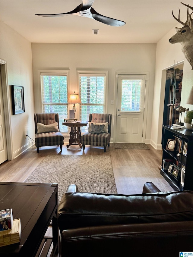 567 Brookwater Way, Wedowee, AL 36278 - living area with ceiling fan, wood finished floors, and baseboards