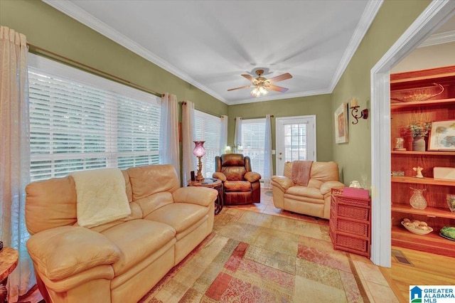 617 Golden Eagle Cir, Jasper, AL 35504 - living room featuring ceiling fan and crown molding