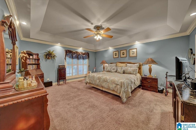 617 Golden Eagle Cir, Jasper, AL 35504 - bedroom with a tray ceiling, light colored carpet, ornamental molding, baseboards, and recessed lighting