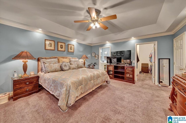 617 Golden Eagle Cir, Jasper, AL 35504 - bedroom with a raised ceiling, crown molding, carpet floors, a ceiling fan, and recessed lighting