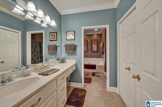 617 Golden Eagle Cir, Jasper, AL 35504 - full bath with tile patterned floors, vanity, ornamental molding, a garden tub, and a closet