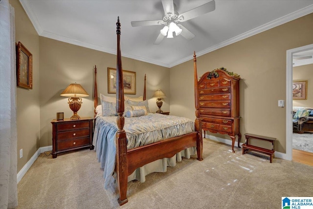 617 Golden Eagle Cir, Jasper, AL 35504 - carpeted bedroom featuring crown molding, baseboards, and ceiling fan
