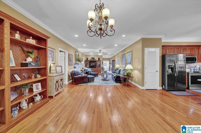 617 Golden Eagle Cir, Jasper, AL 35504 - living area with light wood-style floors, recessed lighting, a chandelier, baseboards, and ornamental molding