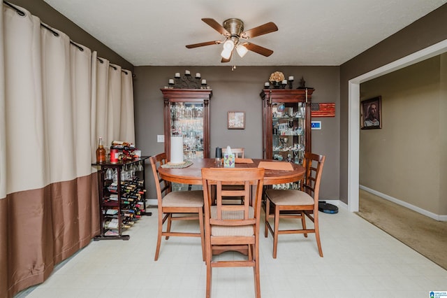 3628 Oscar Bradford Rd, Hayden, AL 35079 - dining space featuring ceiling fan, light floors, and baseboards