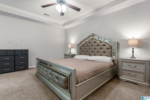 5432 Park Side Cir, Hoover, AL 35244 - bedroom featuring carpet floors, ornamental molding, and a ceiling fan