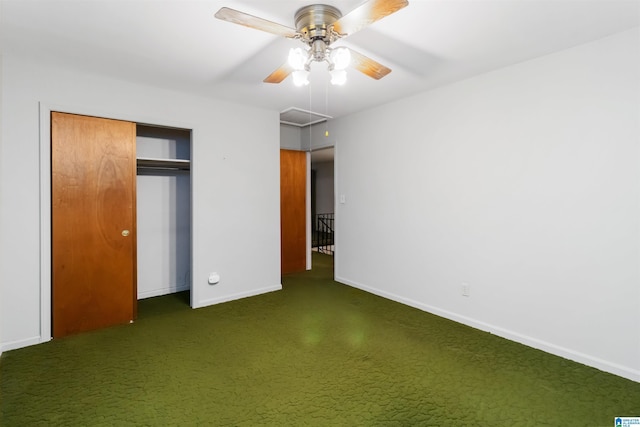 2424 Debbie Dr, Center Point, AL 35215 - unfurnished bedroom featuring carpet floors, baseboards, a closet, ceiling fan, and attic access