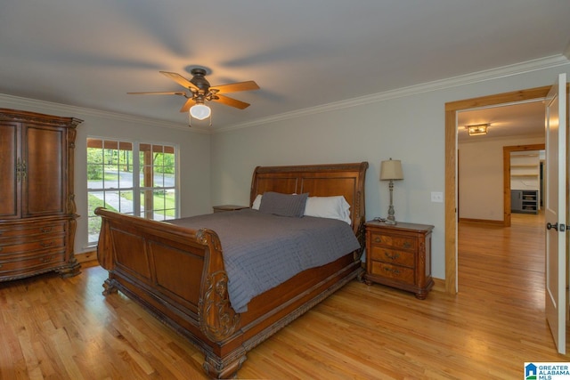 1794 Riverknolle Rd, Tallassee, AL 36078 - bedroom featuring light wood-type flooring, crown molding, baseboards, and ceiling fan