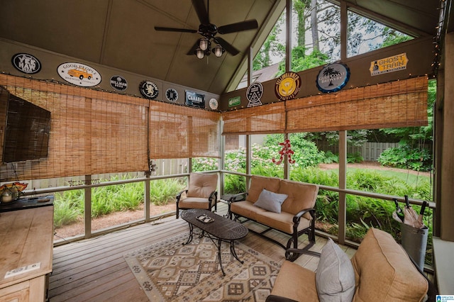 312 La Playa Pl, Homewood, AL 35209 - sunroom featuring a ceiling fan and lofted ceiling