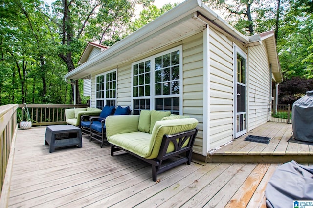 327 County Road 4315, Wedowee, AL 36278 - wooden terrace with an outdoor hangout area and grilling area