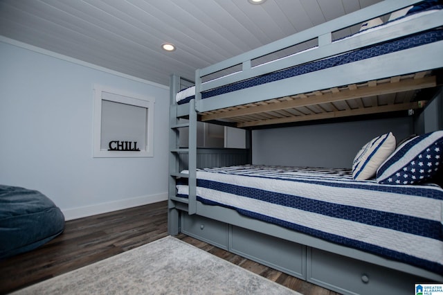 327 County Road 4315, Wedowee, AL 36278 - bedroom with recessed lighting, baseboards, dark wood-style floors, and wooden ceiling