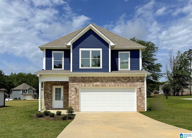 115 Ridgeview Cir, Jemison, AL 35085 - view of front facade featuring a front lawn, driveway, an attached garage, and brick siding