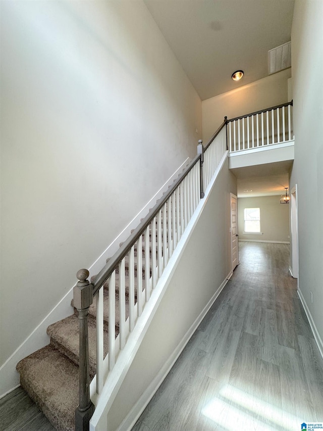 115 Ridgeview Cir, Jemison, AL 35085 - stairs with wood finished floors, baseboards, and a high ceiling