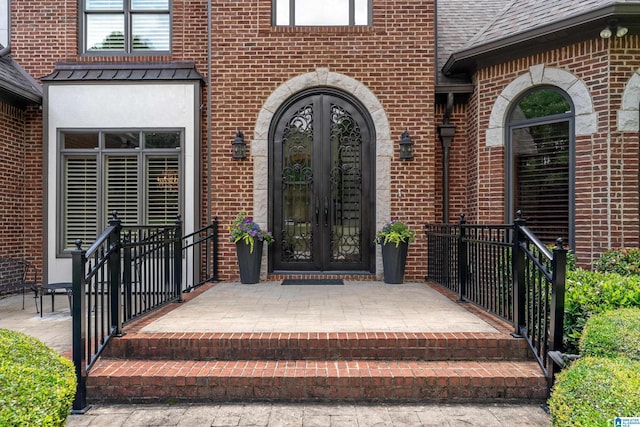 1272 Highland Lakes Trl, Birmingham, AL 35242 - doorway to property with brick siding, french doors, and a shingled roof