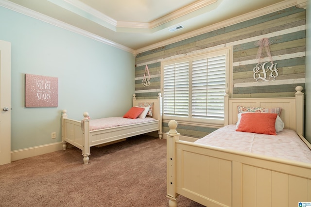 1272 Highland Lakes Trl, Birmingham, AL 35242 - bedroom with a tray ceiling, carpet floors, and crown molding