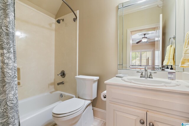 1272 Highland Lakes Trl, Birmingham, AL 35242 - full bathroom with shower / bath combination with curtain, vanity, toilet, and a ceiling fan