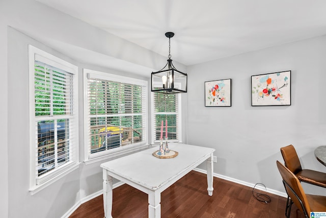 2013 Crossvine Rd, Hoover, AL 35244 - dining space featuring baseboards, a chandelier, and dark wood-type flooring