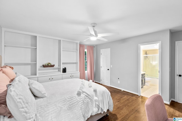 2013 Crossvine Rd, Hoover, AL 35244 - bedroom featuring wood finished floors, ensuite bathroom, a ceiling fan, and baseboards