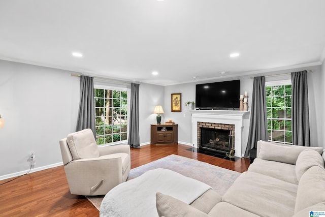 2013 Crossvine Rd, Hoover, AL 35244 - living room with a fireplace, plenty of natural light, ornamental molding, recessed lighting, and baseboards