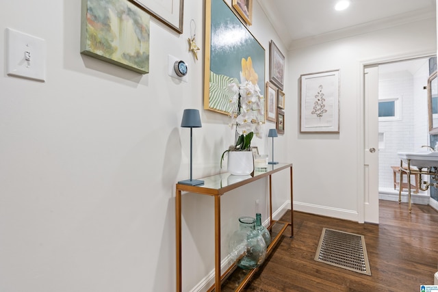 409 Euclid Ave, Mountain Brook, AL 35213 - hallway featuring wood finished floors, baseboards, and crown molding