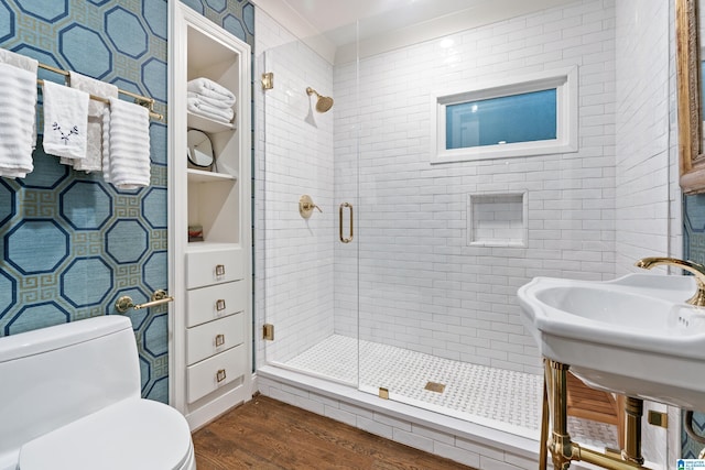 409 Euclid Ave, Mountain Brook, AL 35213 - full bathroom featuring wood finished floors, a stall shower, and toilet