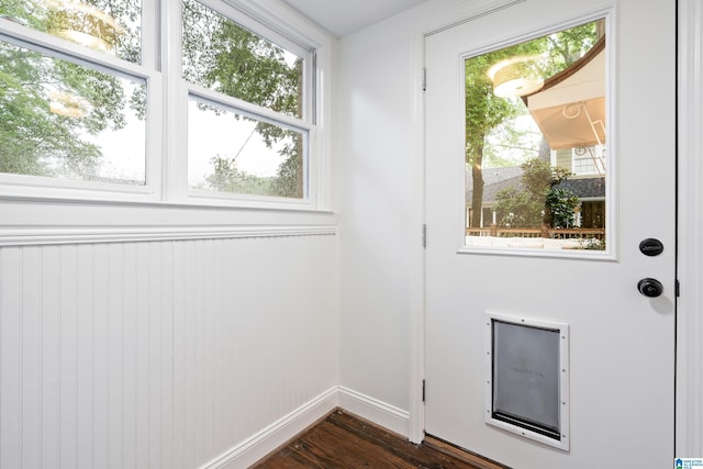 409 Euclid Ave, Mountain Brook, AL 35213 - doorway featuring dark wood-style floors, healthy amount of natural light, and baseboards
