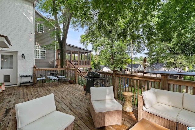 409 Euclid Ave, Mountain Brook, AL 35213 - wooden deck with an outdoor living space, area for grilling, and a sunroom