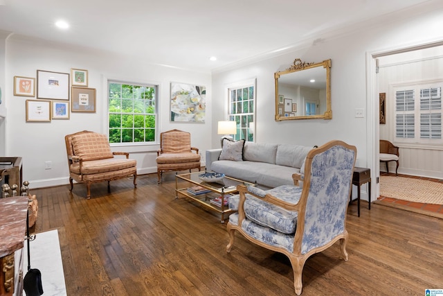 409 Euclid Ave, Mountain Brook, AL 35213 - living room with hardwood / wood-style flooring, crown molding, baseboards, and recessed lighting