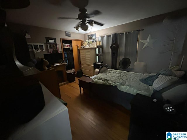 409 Morningview St, Athens, AL 35611 - bedroom featuring wood finished floors, a walk in closet, a closet, and ceiling fan