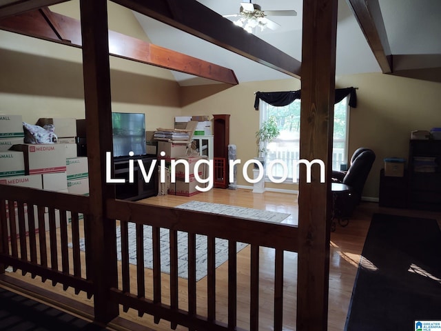 3409 Red Valley Rd, Remlap, AL 35133 - interior space featuring vaulted ceiling, wood finished floors, ceiling fan, and baseboards