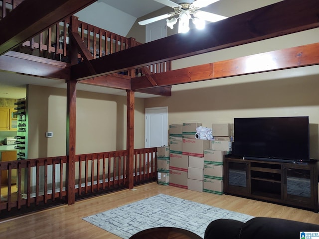 3409 Red Valley Rd, Remlap, AL 35133 - living area featuring a ceiling fan, a high ceiling, and wood finished floors