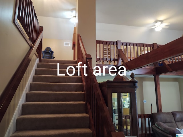 3409 Red Valley Rd, Remlap, AL 35133 - stairway featuring a ceiling fan