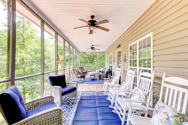 86 Waters Dr, Wedowee, AL 36278 - sunroom / solarium featuring an outdoor hangout area and ceiling fan