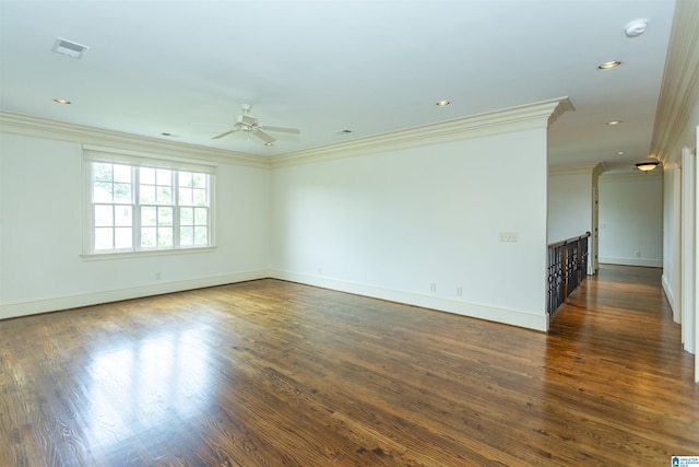 4338 Kings Mountain Rdg, Vestavia Hills, AL 35242 - spare room featuring crown molding, ceiling fan, a smoke detector, dark wood-style flooring, and baseboards