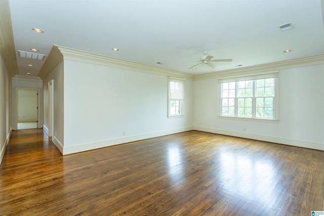 4338 Kings Mountain Rdg, Vestavia Hills, AL 35242 - spare room with crown molding, ceiling fan, baseboards, wood finished floors, and recessed lighting