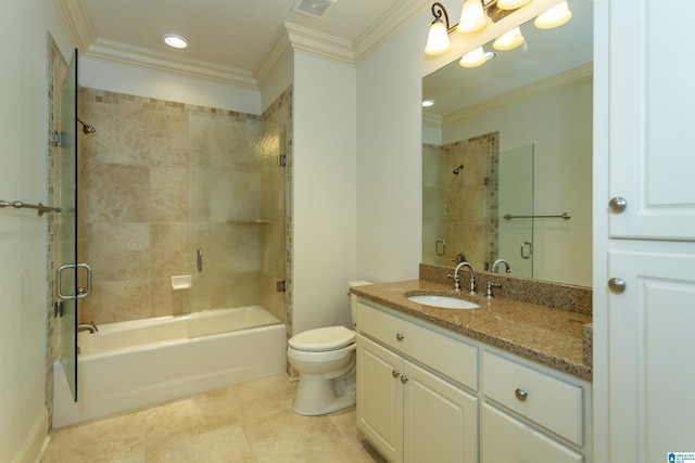 4338 Kings Mountain Rdg, Vestavia Hills, AL 35242 - full bath with vanity, toilet, enclosed tub / shower combo, crown molding, and tile patterned floors
