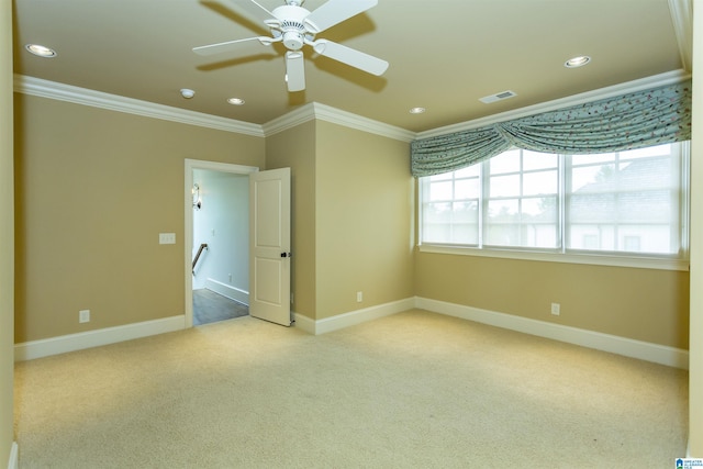 4338 Kings Mountain Rdg, Vestavia Hills, AL 35242 - carpeted spare room with ornamental molding, baseboards, recessed lighting, and a ceiling fan