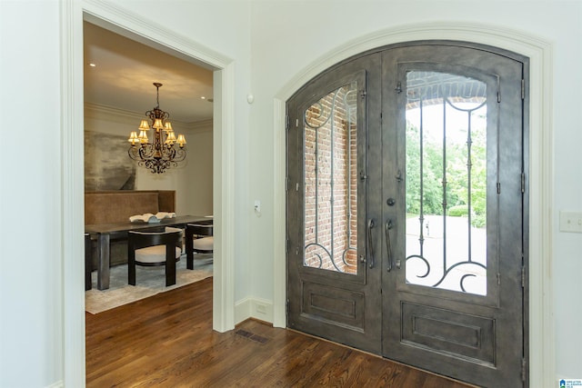 4338 Kings Mountain Rdg, Vestavia Hills, AL 35242 - foyer featuring french doors, dark wood-type flooring, and baseboards