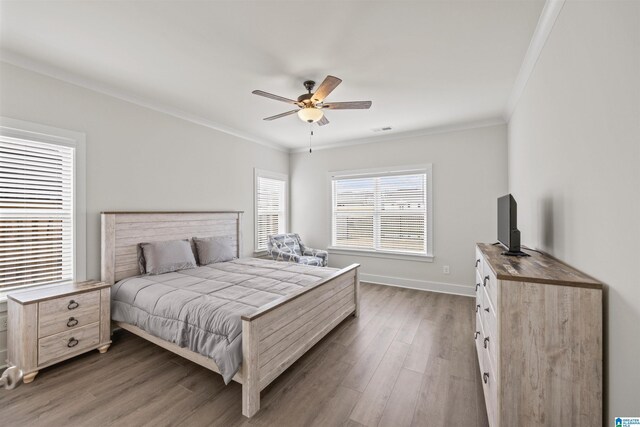 173 Atlantic Ln, Birmingham, AL 35242 - bedroom with wood finished floors, ornamental molding, baseboards, and a ceiling fan