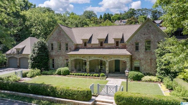 3242 Country Club Rd, Mountain Brook, AL 35213 - view of front facade featuring a porch, a gate, brick siding, driveway, and a garage
